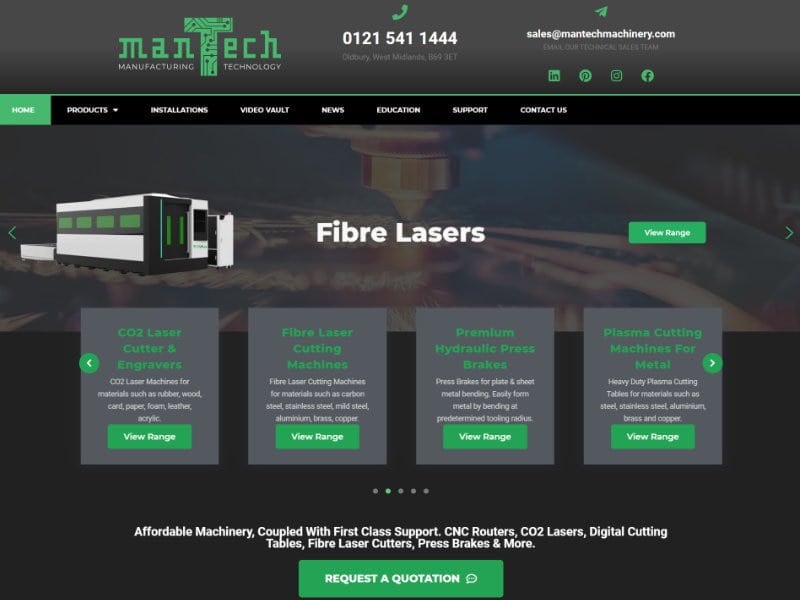 Mantech machinery website launch 2019 web